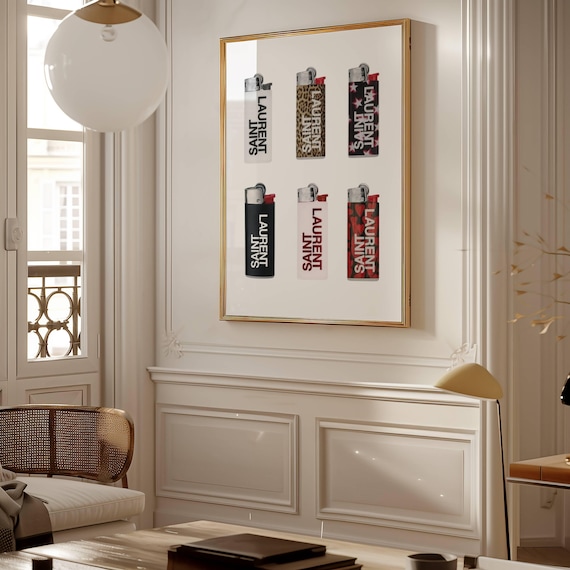 Vintage Retro Print, Trendy Wall Art, Retro Saint Laurent Lighters