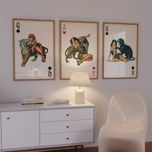 Set di 3 carte da gioco vintage Y2K Ace of Hearts, stampa retrò, stampe leopardo, pantera, tigre, estetica per la casa/dormitorio/arredamento della stanza