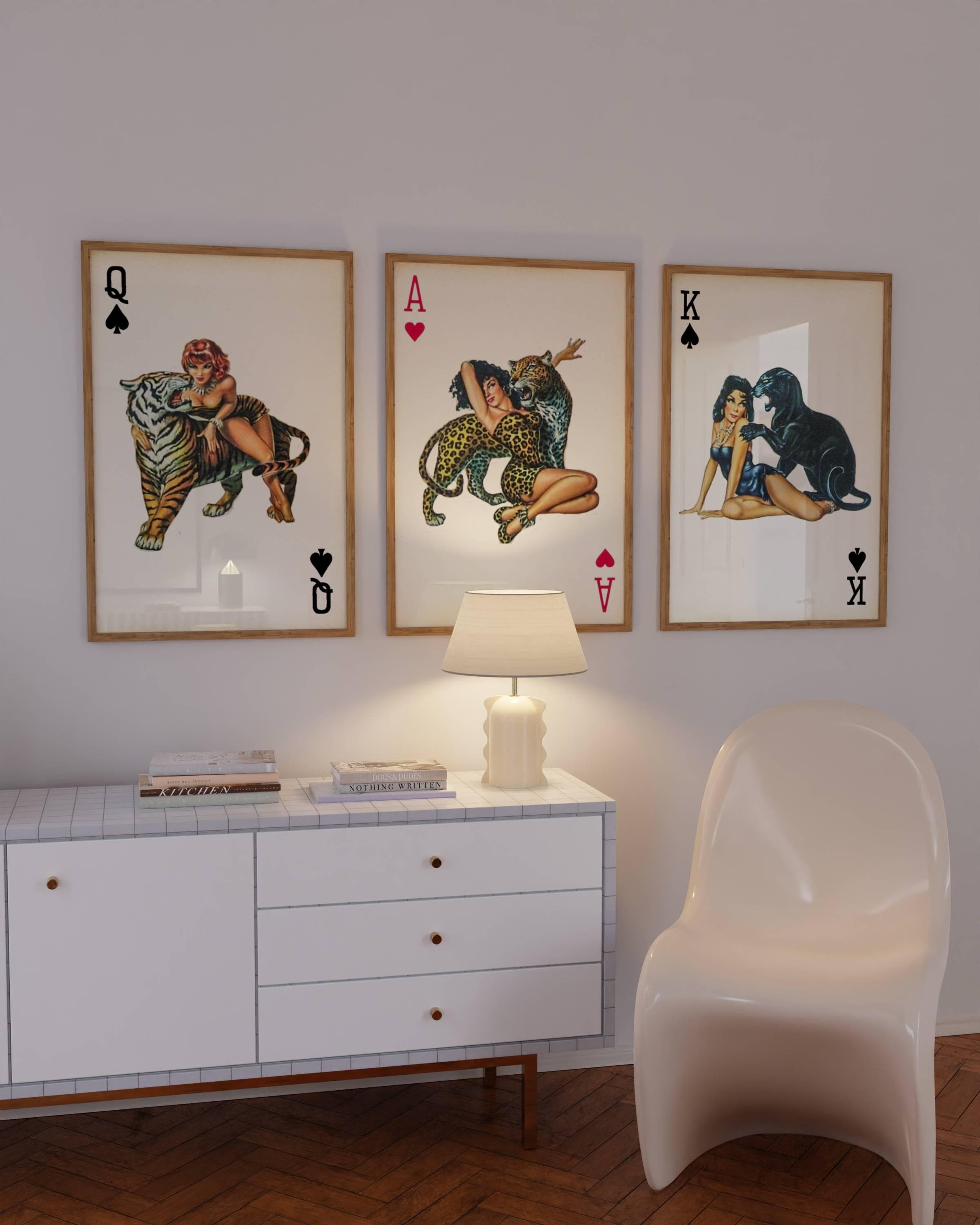 Set of 3 Trendy Y2K Vintage Ace of Hearts Playing Cards, Retro Print, Leopard, Panther, Tiger Prints, Aesthetic Home/ Dorm /Room Decor