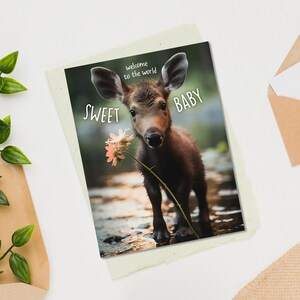 Carte Welcome Sweet Baby - Adorable carte de voeux pour bébé animal des bois pour nouveau-nés et douches