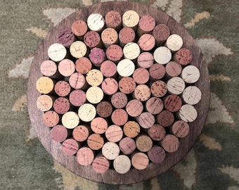 Wine Cork Trivet –  Wood Tray, Farmhouse Kitchen Decor, Centerpiece, Round, Housewarming gift