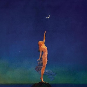 Vintage Celestial Woman Art Print: Moon & Stars Illustration (8x10 Digital Download)