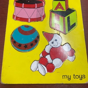 Vintage Playskool Wooden Puzzle: My Toys 4-Piece Cutout