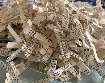 Páginas de libros trituradas / Papel vintage / Material de embalaje reciclado / Sustituto de bolitas de poliestireno expandido / Cesta de regalo