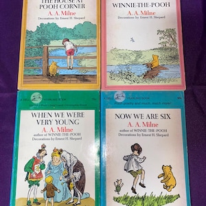 Ensemble de 4 livres de poésie Winnie l'ourson A. A. Milne | Impressions brochées des années 1970 | Poésie et littérature pour enfants | Ensemble de livres pour enfants