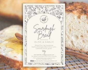 Editable Whimsical Sourdough Label Template: 6x4 Bakery  (Canva Template Instant Digital Download)
