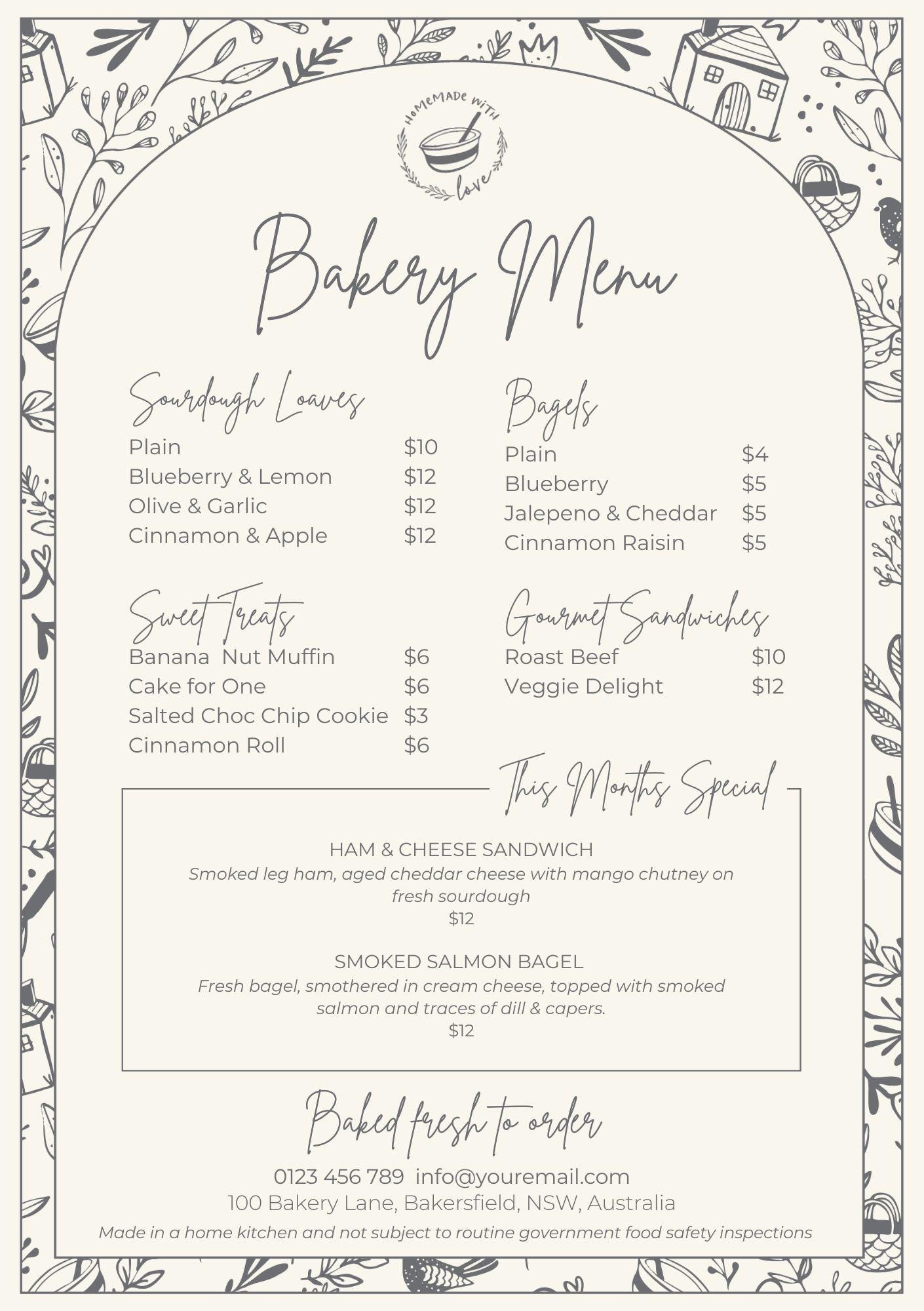 Editable Whimsical Bakery Menu Template: A5/half Letter Size (canva ...