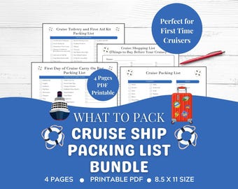 Cruise Packing List Printable: Cruise Packing Checklist, Travel Packing List, Toiletry Bag Packing List, Carry-On Bag Packing List