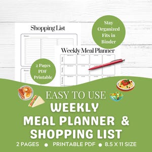 Weekly Meal Planner and Grocery List Printable: Meal Prep Printable, Weekly Dinner Menu, Menu Plan and Shopping List