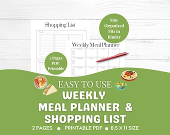 Weekly Meal Planner and Grocery List Printable: Meal Prep Printable, Weekly Dinner Menu, Menu Plan and Shopping List