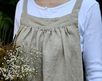Gathered linen apron with adjustable ties, earthy tone women's cross-back apron, 100% Exclusive linen gift for her, mother's day gift