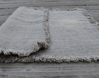 Reserved --- 12 double layered fringe linen placemats + 12 fringe linen napkins