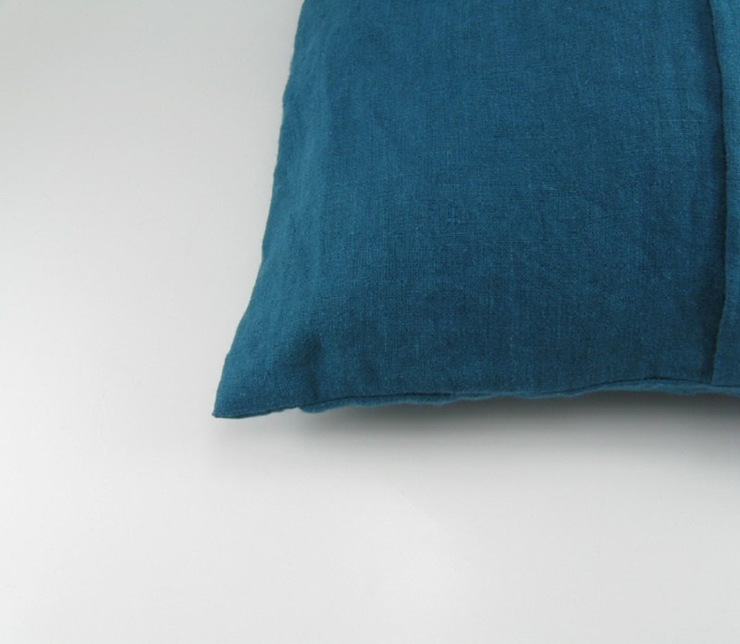 Dark Teal Linen Pillow Cover With Back Envelope Closure Blue Etsy