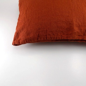 Orange rust linen pillow cover: Burnt orange envelope pillowcase, cottage home decor