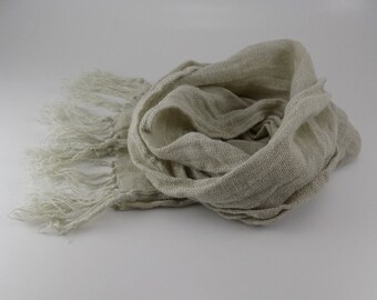 Oatmeal skinny linen scarf, small rustic linen accent scarf