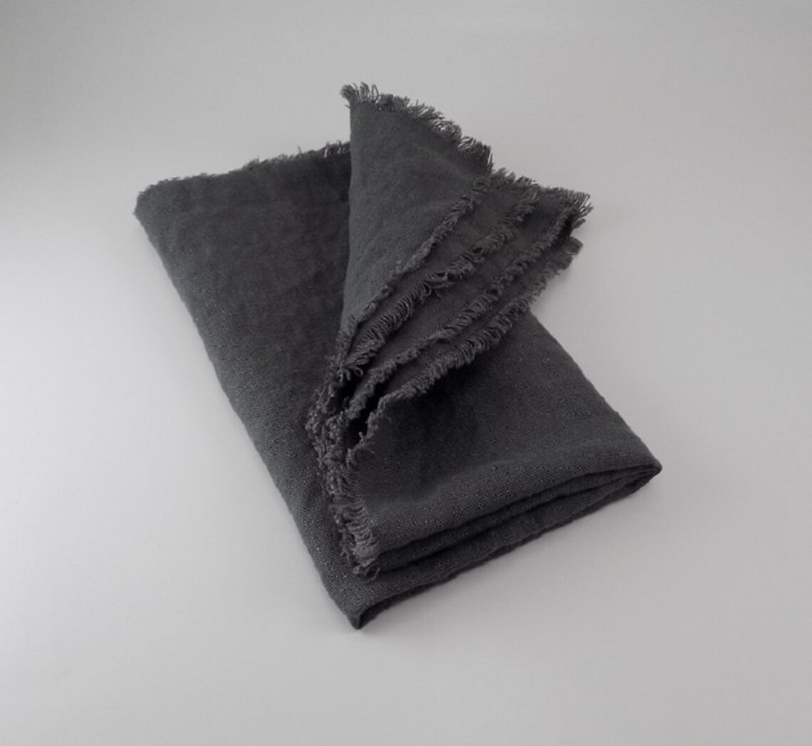 Dark Gray Linen Napkin / Fringed Gray Linen Napkin / 14 Etsy