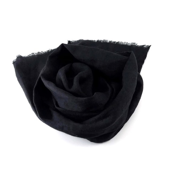 Lightweight black linen scarf, small finged scarf, accent scarf, linen gift for him