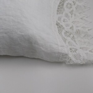 White linen pillow cover with Battenburg lace, standard size pillowcase, bridal gifts, 100% Exclusive