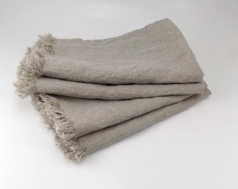 Linen fringe fingertip towel set: Handmade cottage home gift