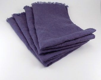 Dark lavender purple fingertip towel, fringe guest towel, rectangular napkin, set of 4, 13" x 23",  purple linen gift, housewarming gift