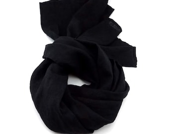 Small lightweight black linen scarf, short accent scarf, linen gift, birthday gift for him