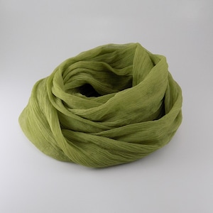 Celery green mulberry silk scarf, fring light moss green scarf, small lightweight wrinkle scarf, spring gift for her