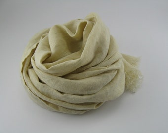 Small fringe linen scarf in Chamois, lightweight accent scarf, linen gift