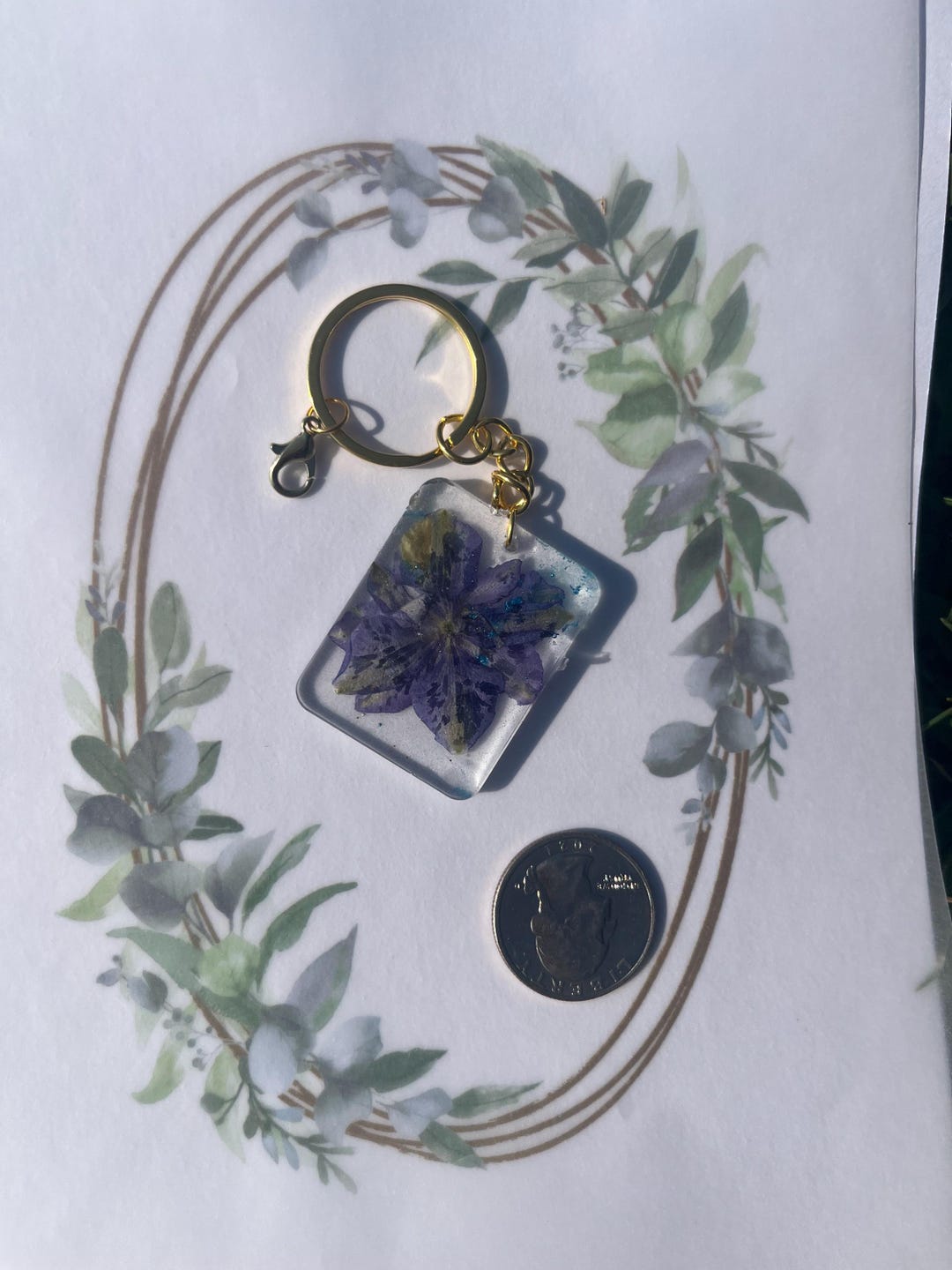 Pressed Powder On Key Chain Pressed Flower Keychain | Purple Resin Floral Key Ring | Handmade ...