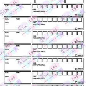 May include: A white speech therapy data log with black text. The log includes fields for student, frequency, date, time, goal, cues, and billing information. The title "SPEECH THERAPY DATA" is at the top.
