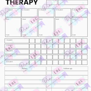Könnte beinhalten: Ein weißes Gruppentherapie-Protokoll mit dem Titel "GROUP THERAPY" in großen schwarzen Buchstaben. Das Protokoll enthält Abschnitte für Studentennamen, Ziele, Hinweise, Notizen, Nachverfolgung und Materialien.