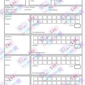 Puede incluir: Un registro de datos de grupos pequeños imprimible en blanco con texto negro. El registro incluye secciones para la fecha, la hora, el maestro, el estudiante, el tema, las notas, los avisos, las adaptaciones y un total. El título "Datos de grupos pequeños" está en la parte superior.