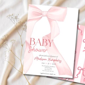 EDITABLE Pink Bow Baby Shower Invitation