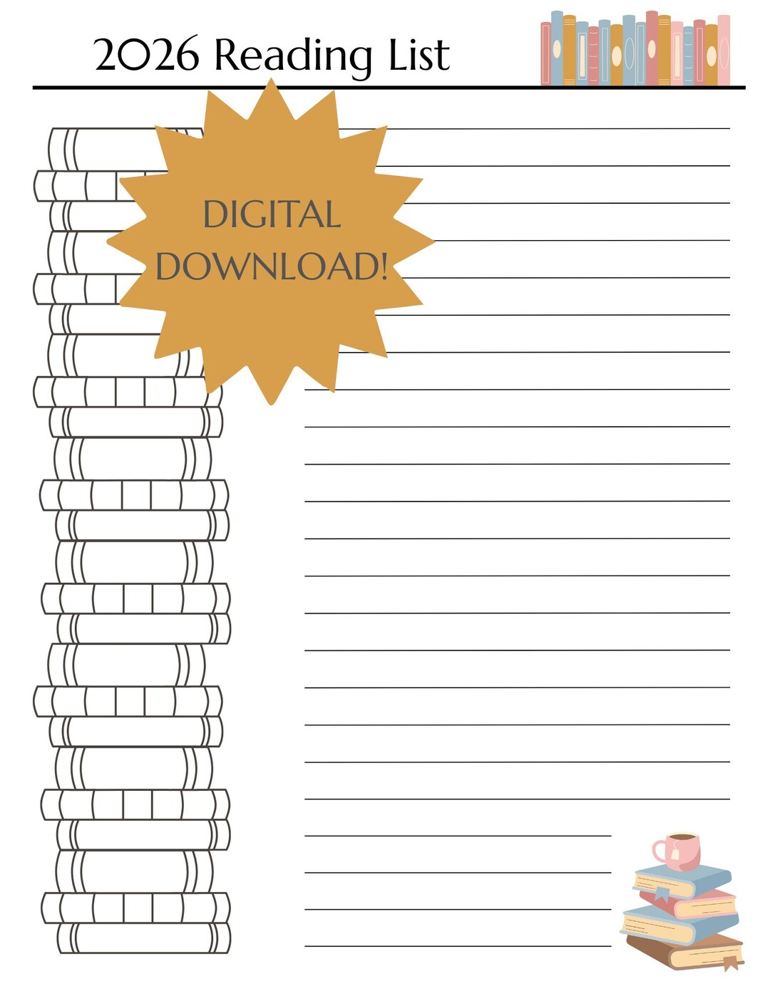 2026 Book Tracker | Printable Reading List, Coloring Page (PDF Download ...