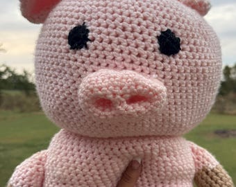 Peluche gigante a forma di maialino all'uncinetto: animale da fattoria fatto a mano, morbido e coccoloso