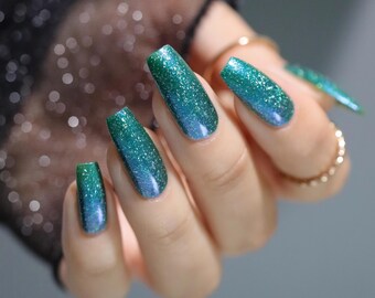 Shrub It Off - Teal Nail Polish: Blue Shimmer, Smooth Holographic Flakes