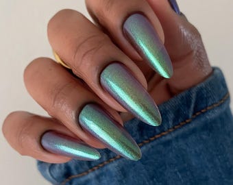 Mushroom Whimsy - Multichrome Shimmer Nail Polish: Green-Purple-Blue Shift