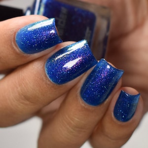 Satin Starlight - Deep Blue Jelly Nail Polish with Pink to Orange Shimmer and Holographic Sparkle - Long Lasting - Easy Application