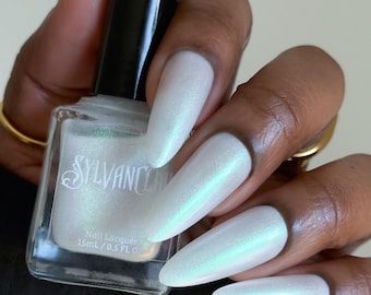 Apparition - Sheer White Nail Polish, Green Shimmer, Soft Holographic Sparkle - Bridal Nails