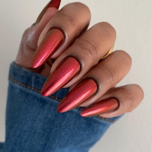 Mahogany Fringe Nail Polish, Reddish Brown Nail Polish, Shimmer Nail Polish, Red-Pink-Orange Shimmer in a Brown Jelly Base