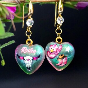 Cute cowgirl earrings, Western jewelry, Bull Horn earrings, Rodeo style jewelry, Wild West accessories, Country girl and cowgirl gift ideas