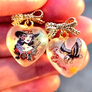 Cowgirl Earrings – Western Heart Statement Earrings – Mismatched Glitter Earrings – Rodeo Festival Jewelry – Country Girl Accessories