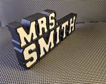 Custom 3D Printed Name Plate: Varsity Style Desk Sign