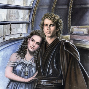 A Moment with His Angel Star Wars Traditional Art Watercolor Painting Photo Print 20x30cm 7.9 x 11.8 Hand Signed image 1