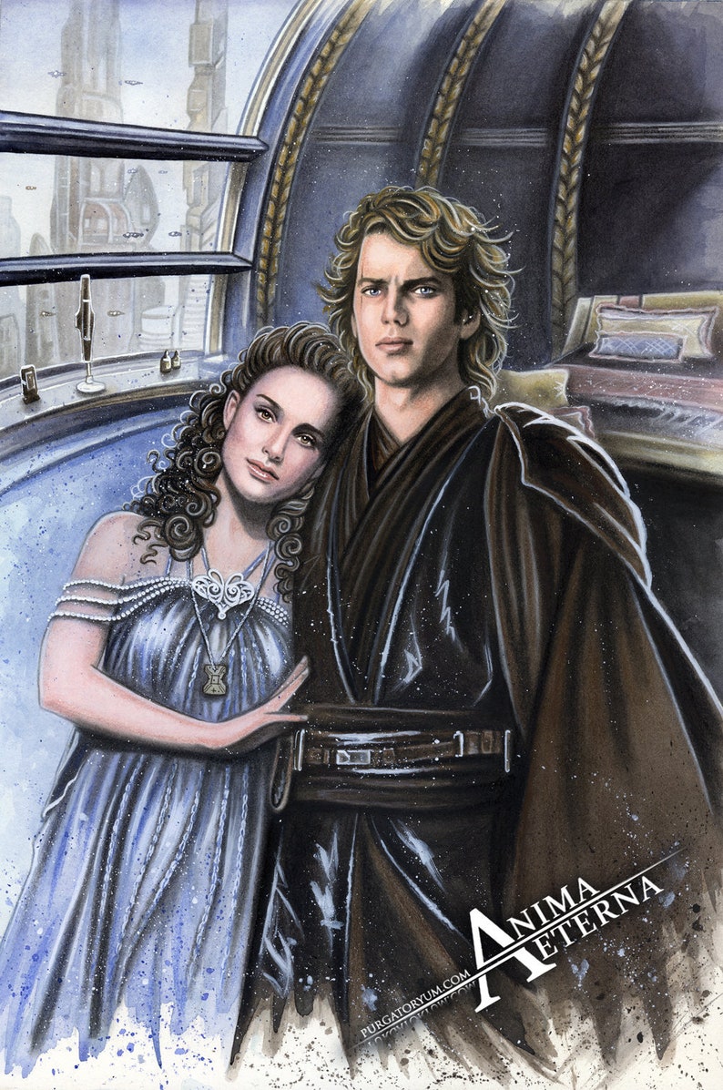 A Moment with His Angel Star Wars Traditional Art Watercolor Painting Photo Print 20x30cm 7.9 x 11.8 Hand Signed image 1