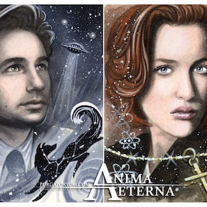 The Truth Is Out There - Fox Mulder & Dana Scully - The X-Files Traditional Art Watercolor Paintings - Two ACEO Prints - Hand Signed