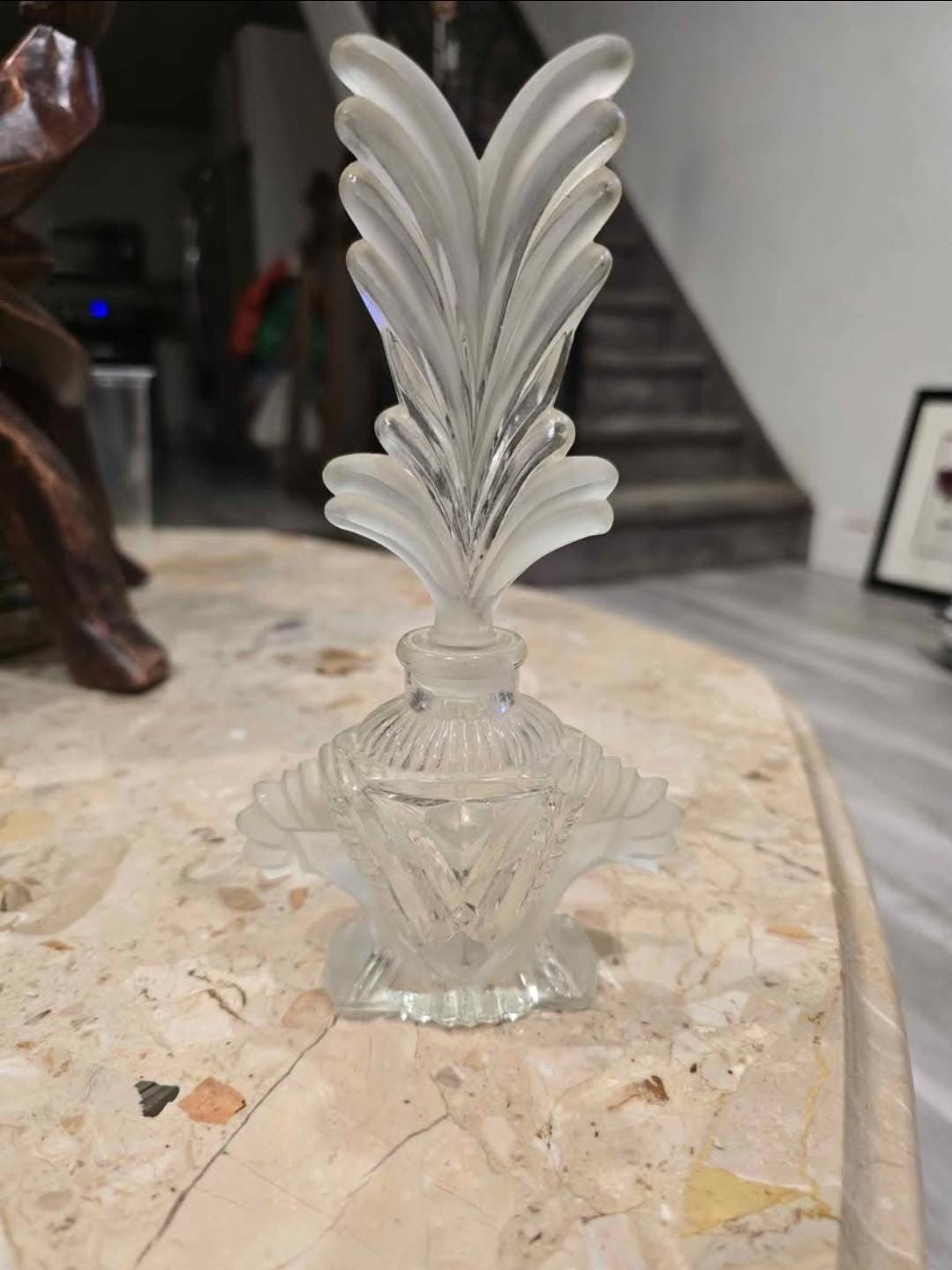 ヴィンテージ アールデコ フロストガラス クリスタル トール 香水