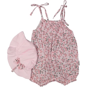 Baby Girl Floral Romper and Hat Set - 2 Color Options