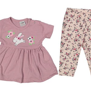 Baby Girl 2-Piece Outfit Set, Bunny Floral Dress with Pink Floral Leggings