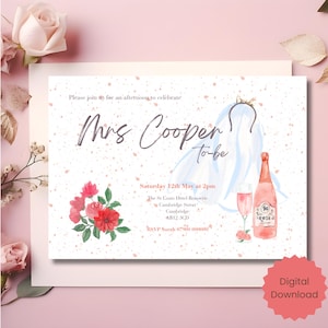 Lindo convite para despedida de solteira com cartão postal para uma noiva estilosa, download digital instantâneo, modelo personalizável do Canva, despedida de solteira sofisticada