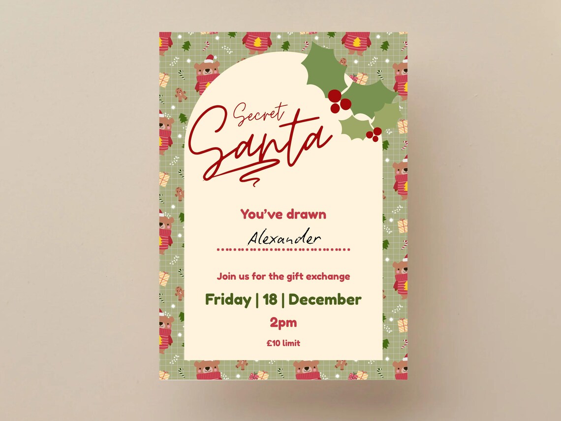 Secret Santa Draw Name Template | Editable and Festive | Digital ...